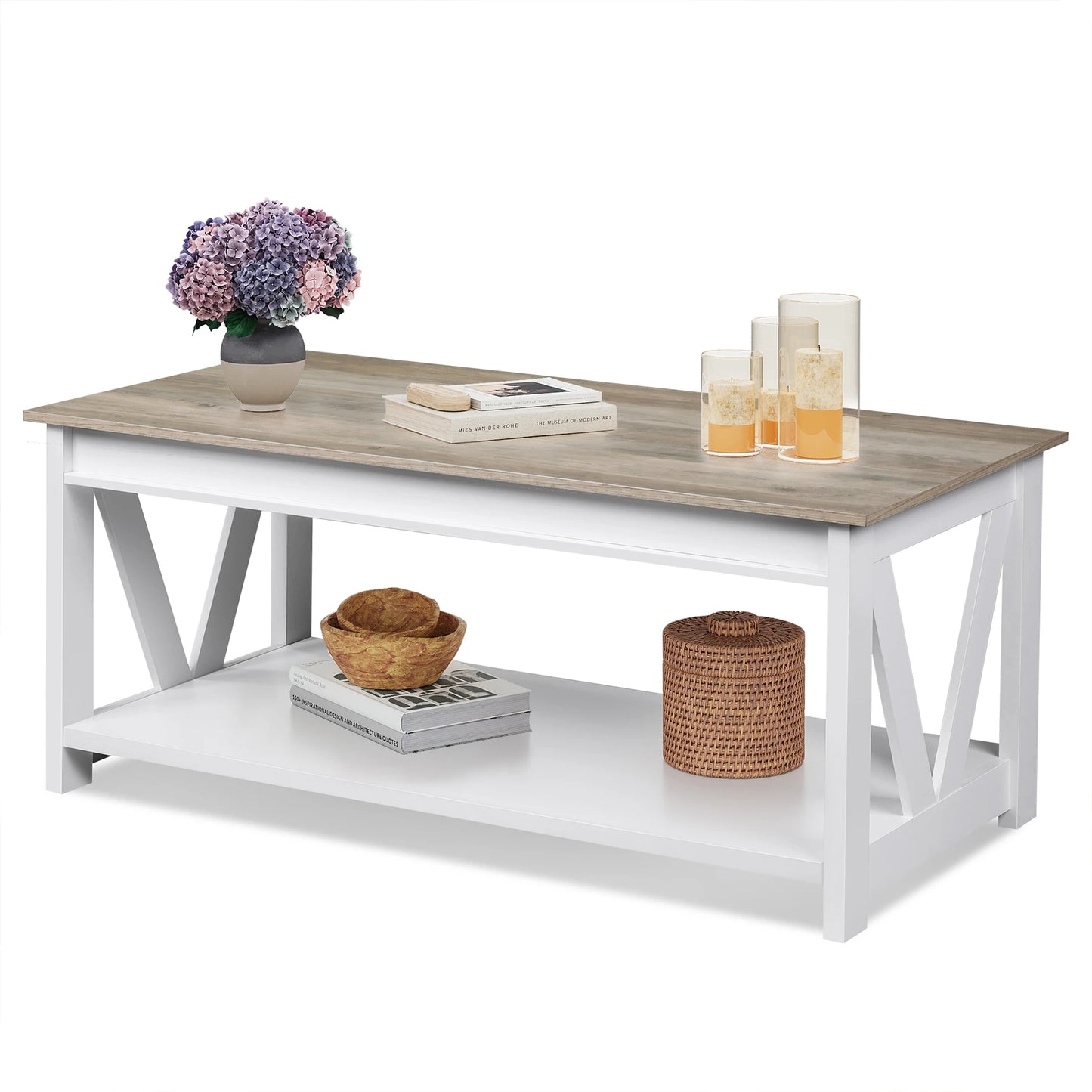 Galaxhero Coffee Table With Storage Shelf Sturdy V Shaped