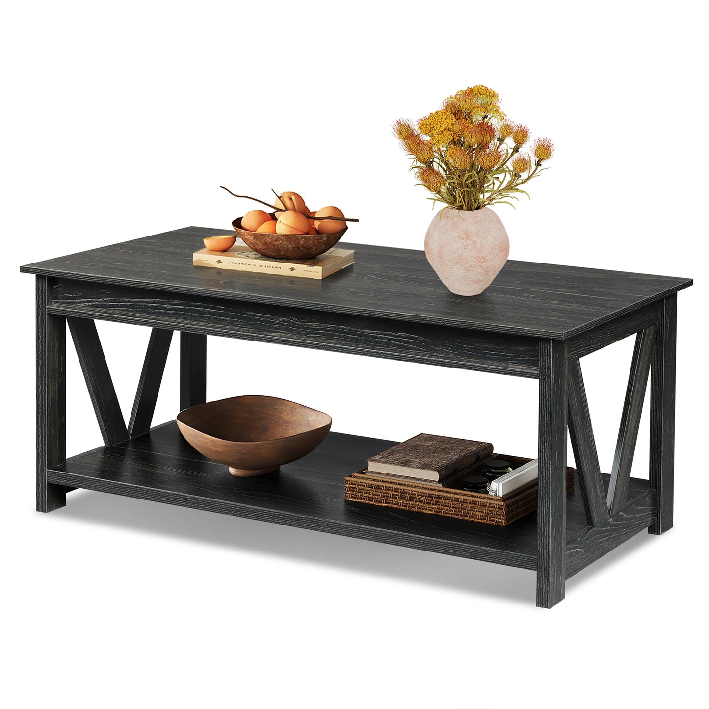 Galaxhero Coffee Table With Storage Shelf Sturdy V Shaped