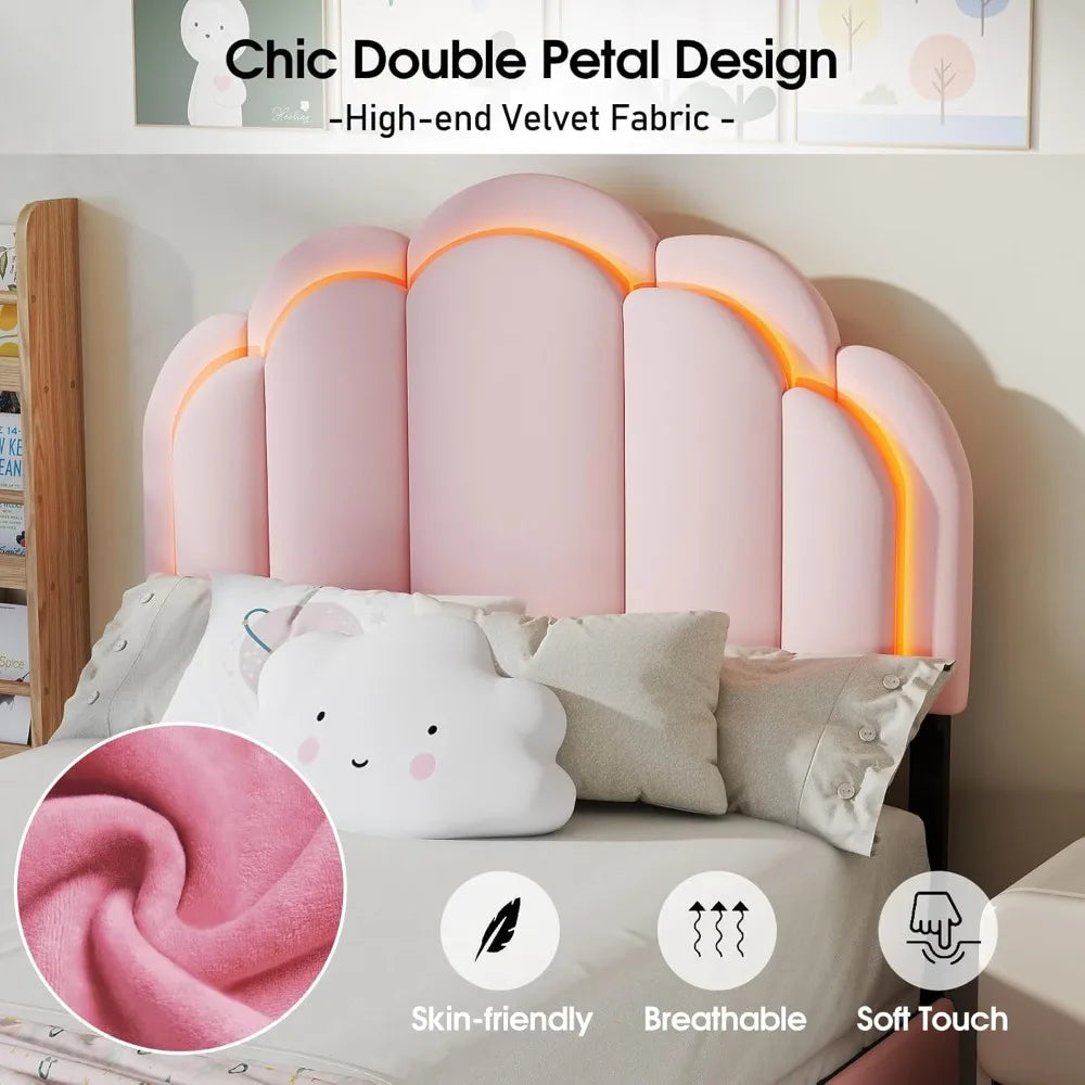 ANGDUO LED Bed Frame with Storage Drawers Petal Headboard
