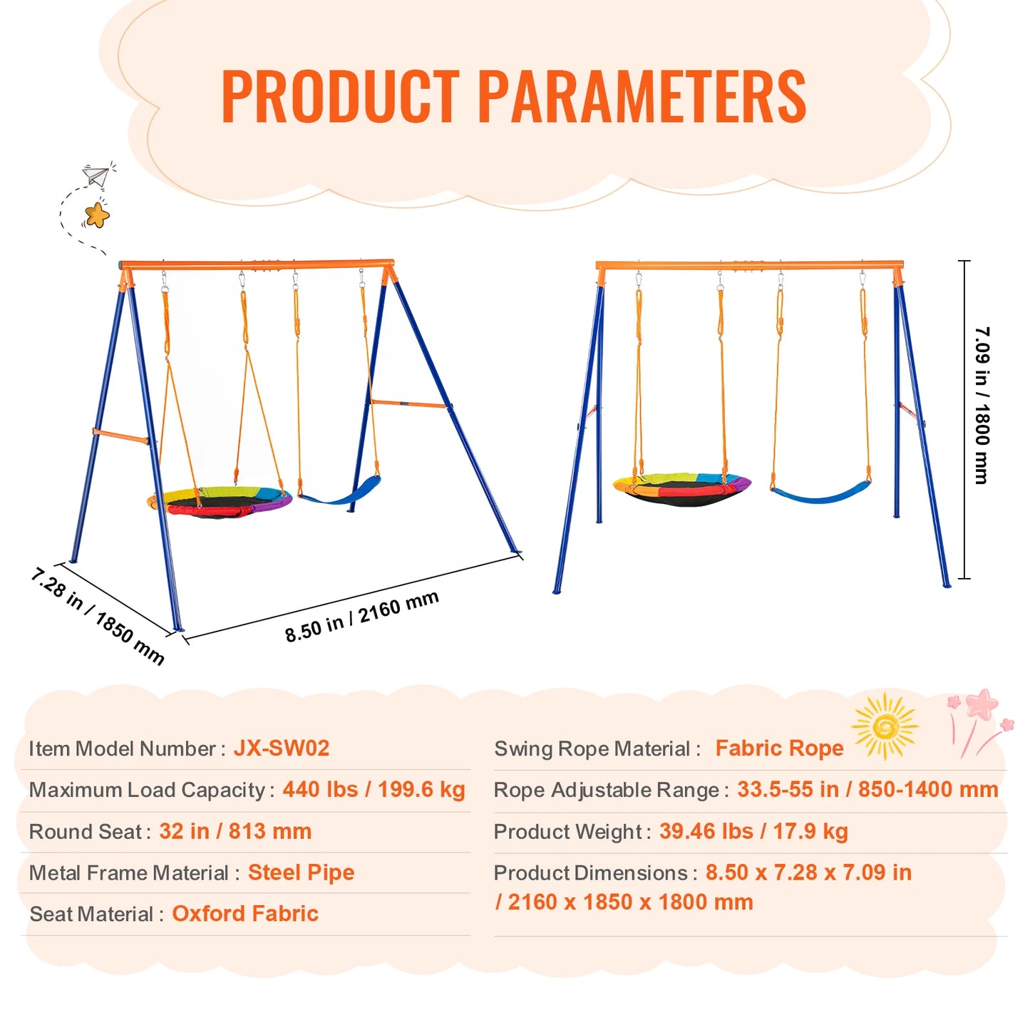 SucceBuy Swing Set 600 Lb Capacity With Saucer Seat