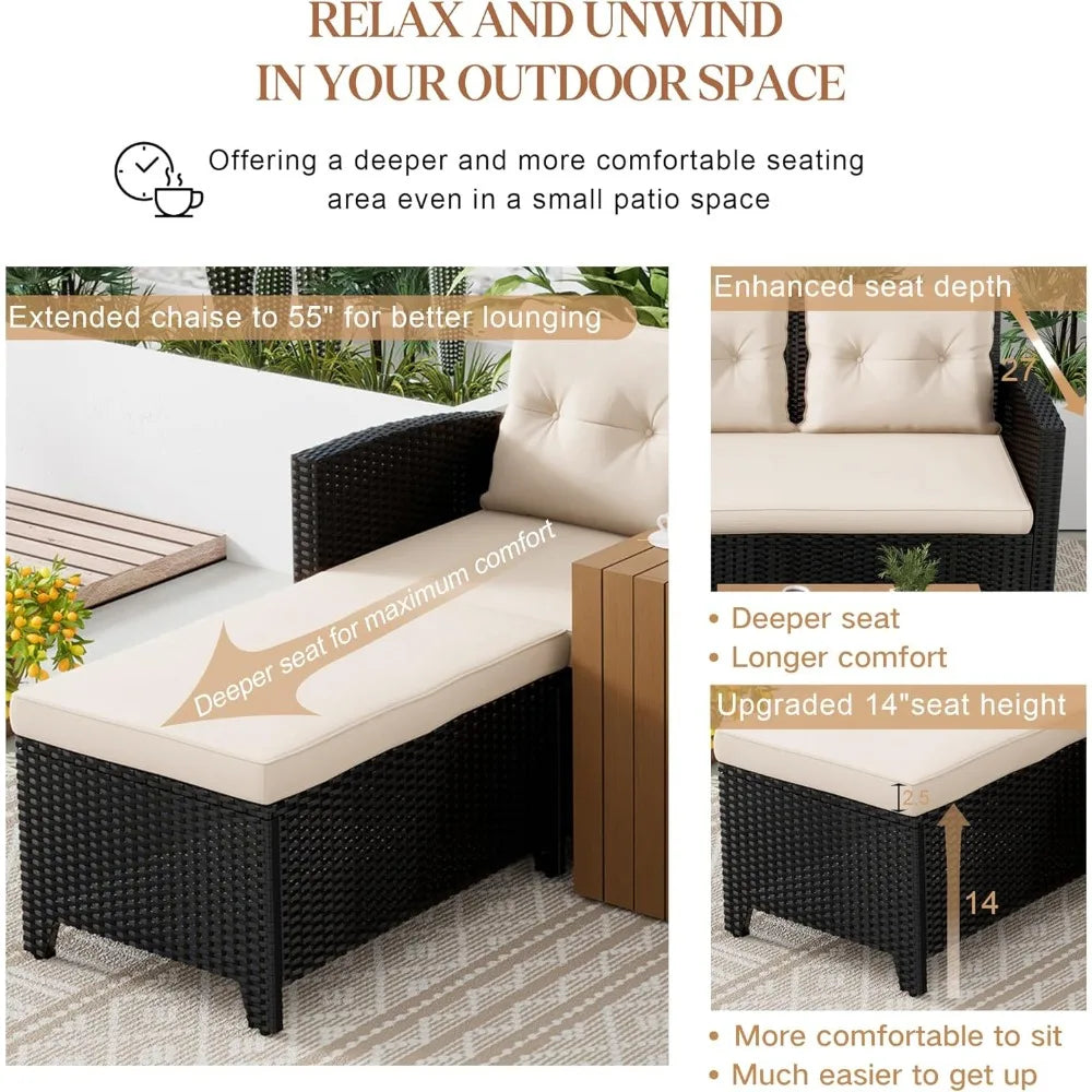 Angduo Outdoor Wicker Furniture Set 3 Piece Conversation