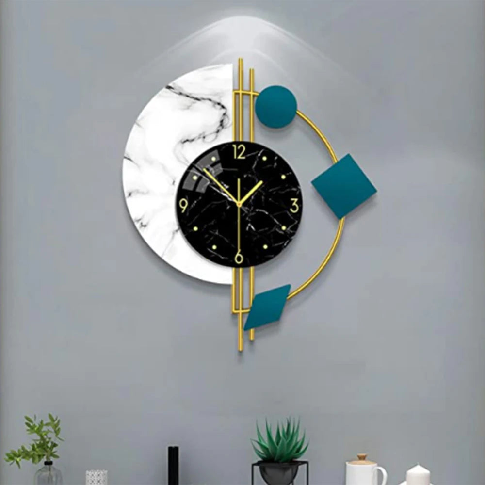 Combination Silent Marble Quartz Wall Clock for Living Room