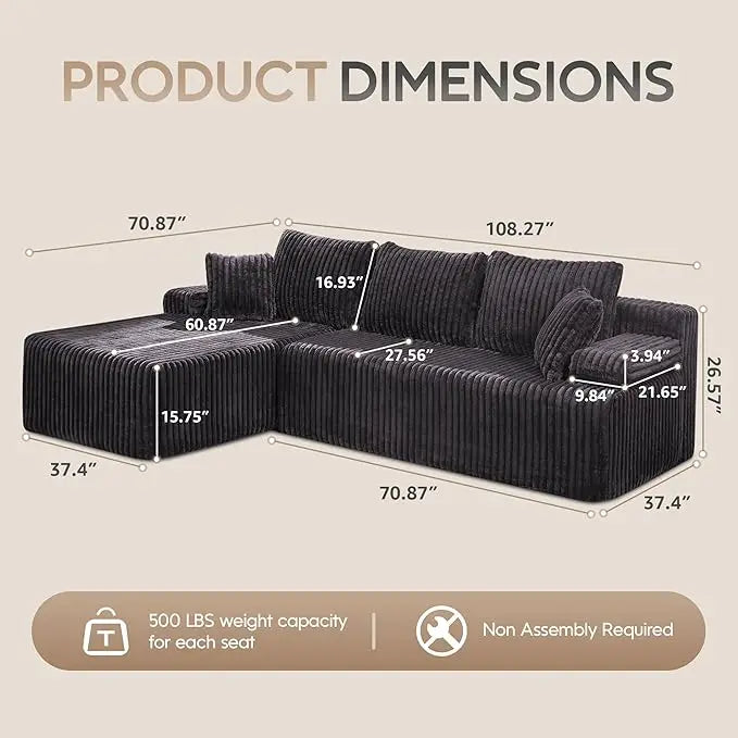 HUANZHUANG Modular L Shaped 3 Seat Sectional Sofa Memory Foam