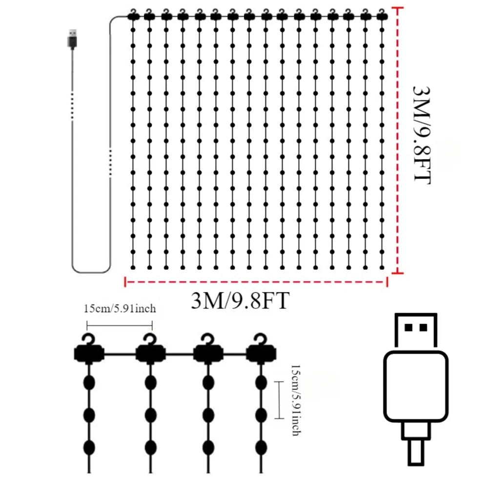 Smart LED RGB Curtain Lights USB App Control String Music Sync DIY Pattern and Text Programmable Fairy Lights for Christmas