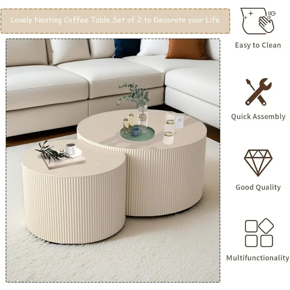 Huanzhuang Modern Round Nesting Coffee Tables Set of 2
