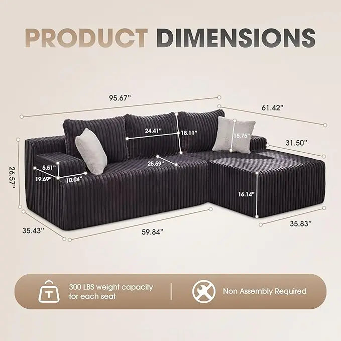 HUANZHUANG Modular L Shaped 3 Seat Sectional Sofa Memory Foam