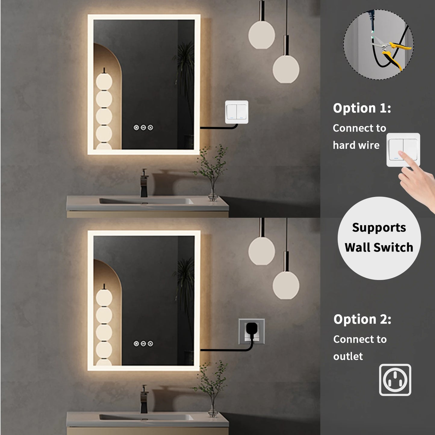 LED Lighted Bathroom Mirror Anti Fog Memory Function Button