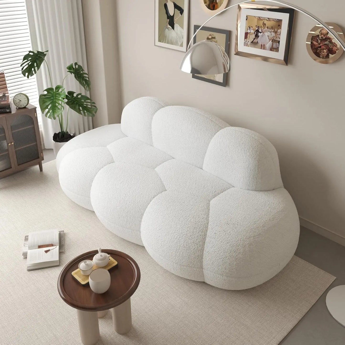 Color Cloud Shaped Floor Sofa Boucle Deep Seat Loveseat