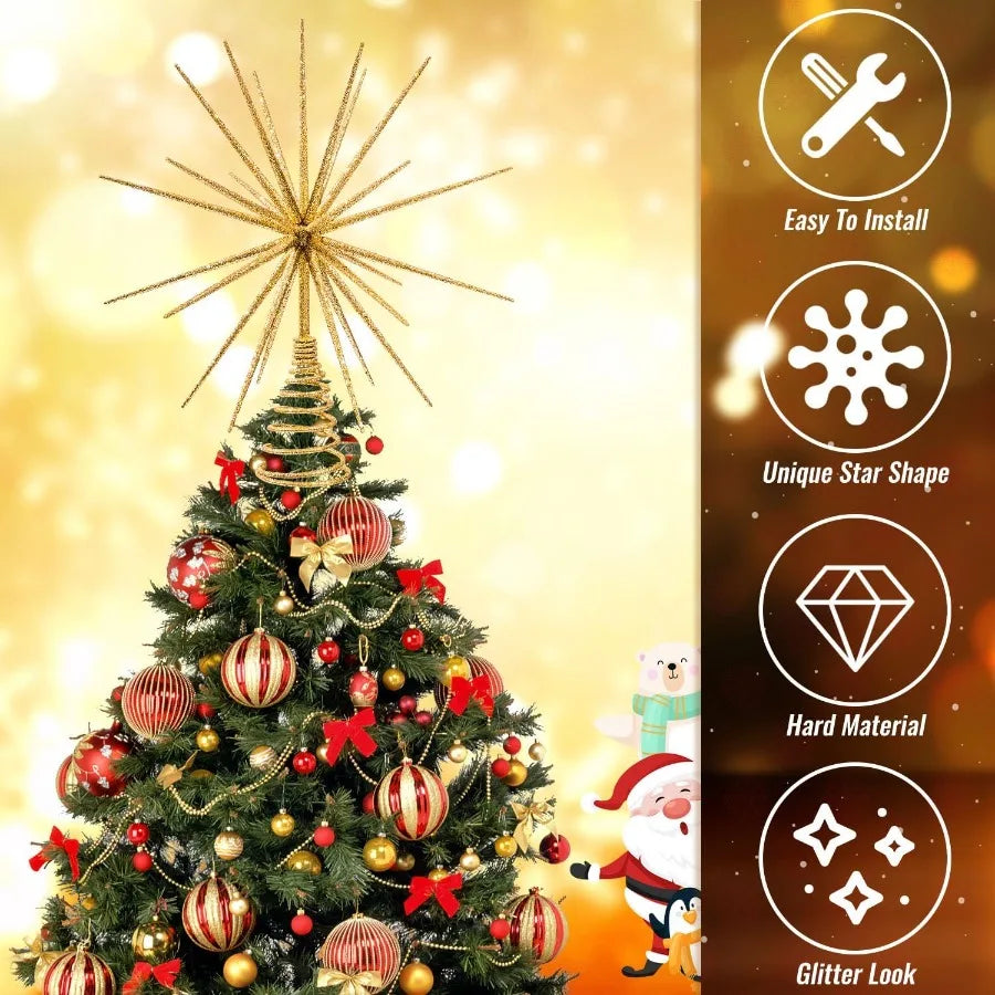 13.7 Inch Gold Christmas Tree Topper 3D Burst Gold Tree Topper Exploding Star Christmas Tree New Year Holiday Tree Decoration f