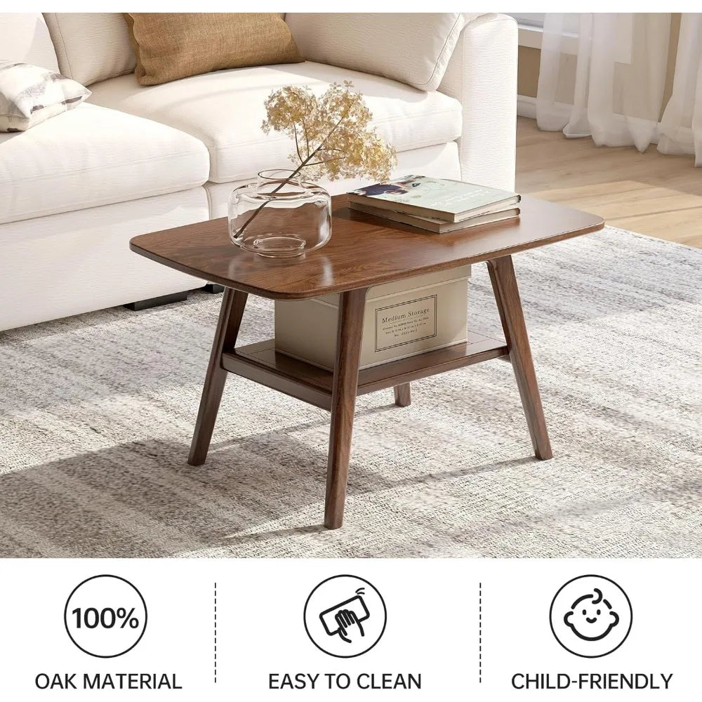 DAFIFY 100 Percent Solid Oak Wood Coffee Table With Storage