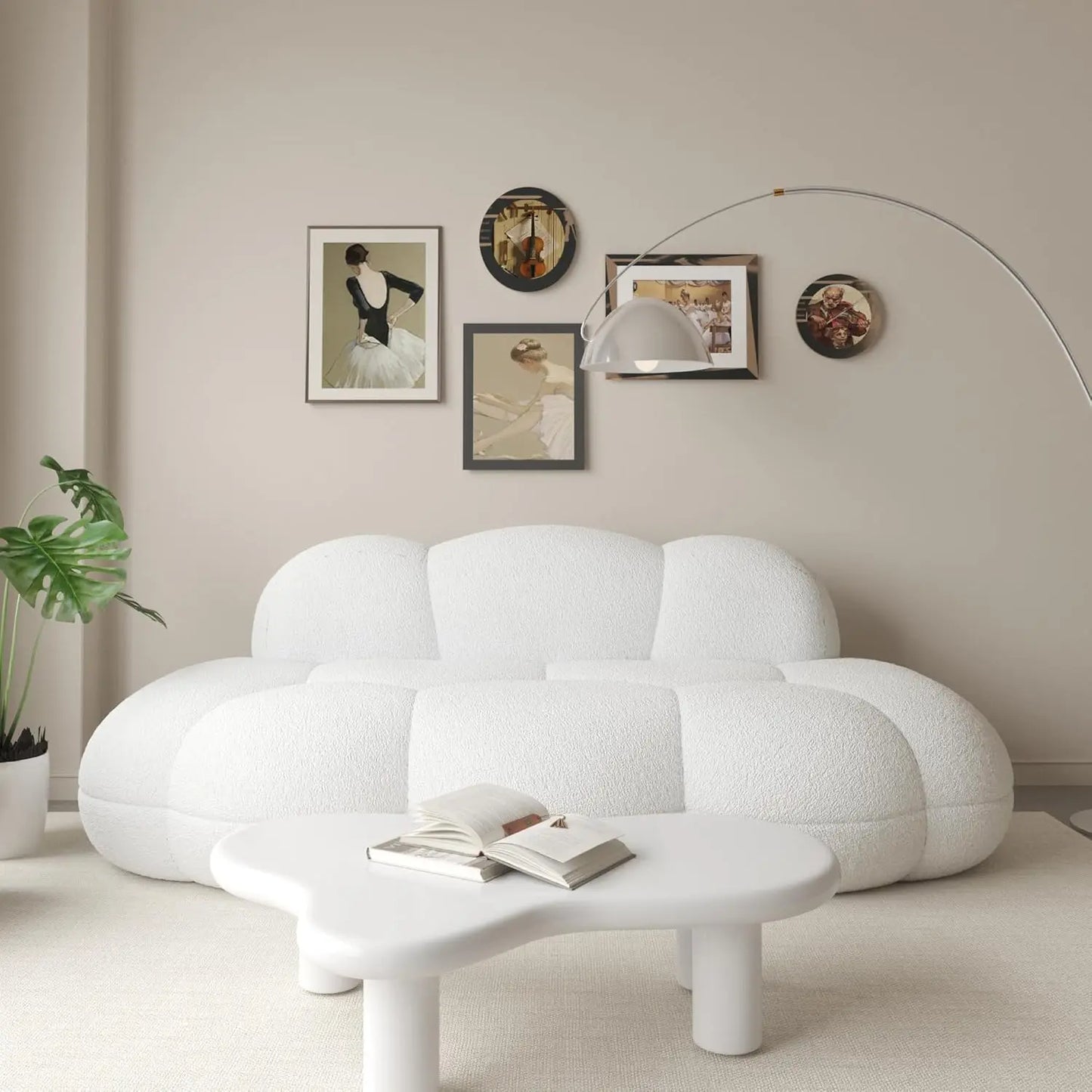 Color Cloud Shaped Floor Sofa Boucle Deep Seat Loveseat