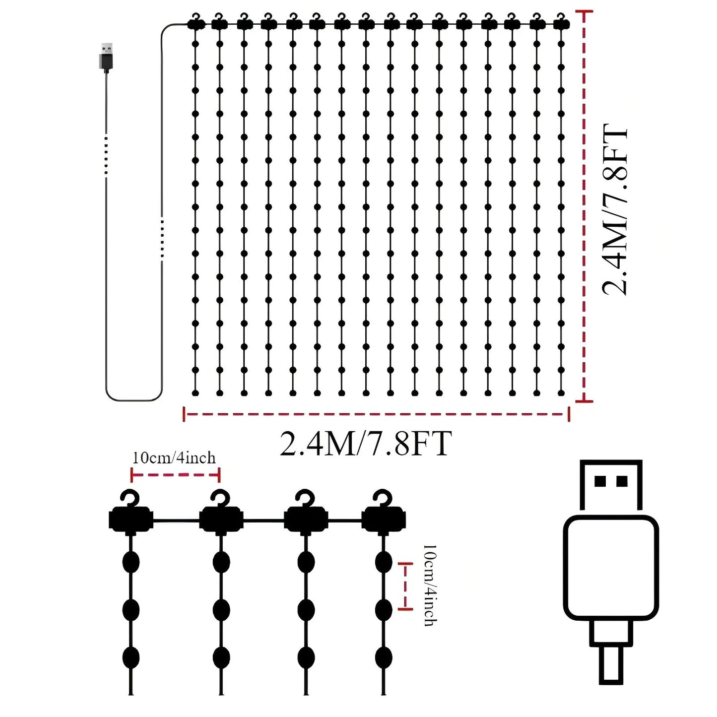 Smart LED RGB Curtain Lights USB App Control String Music Sync DIY Pattern and Text Programmable Fairy Lights for Christmas