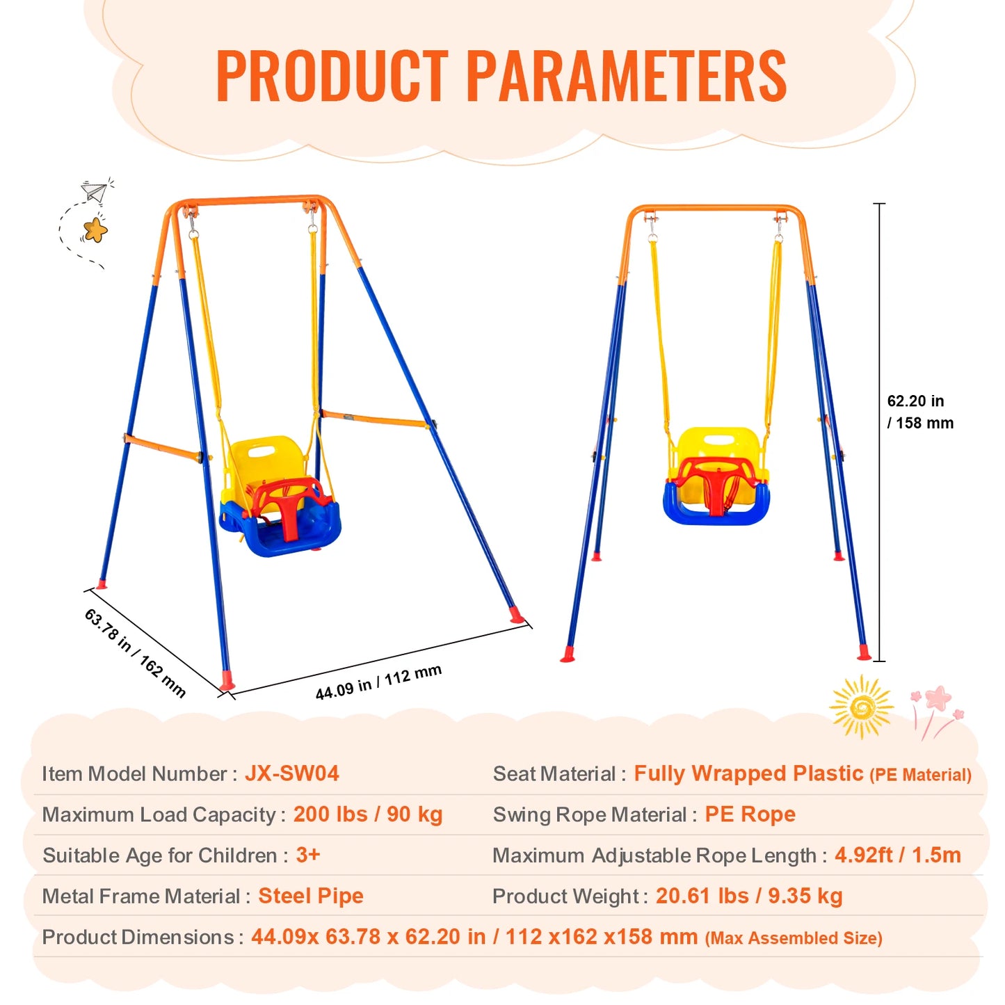 SucceBuy Swing Set 600 Lb Capacity With Saucer Seat