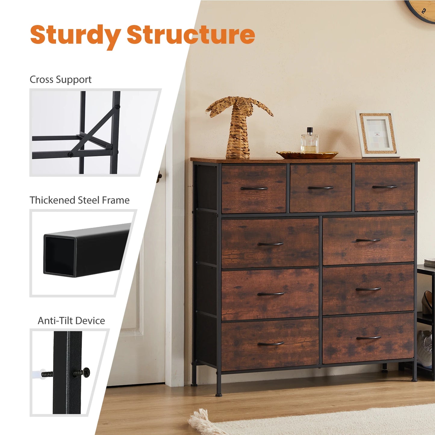 JHK Fabric Storage Dresser With Nine Drawers Bedroom