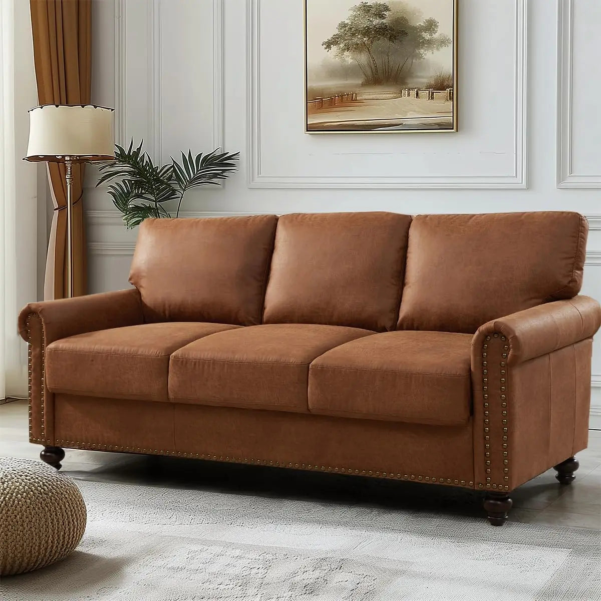 ZUIYU Mid Century Modern Sofa With Storage Nailhead Trim