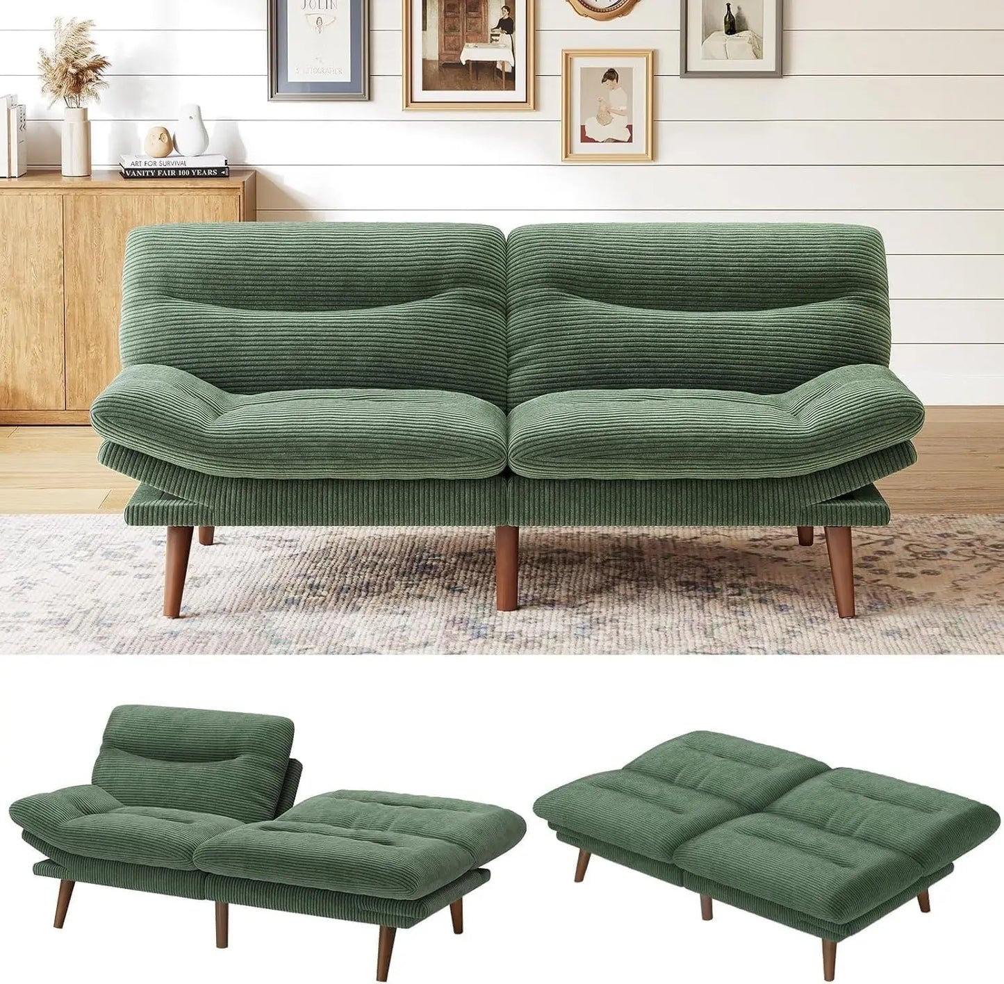 GUANGBAI Futon Sofa Bed With Adjustable Backrest Armrests