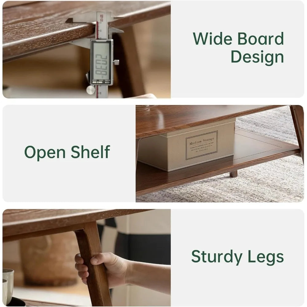 DAFIFY 100 Percent Solid Oak Wood Coffee Table With Storage