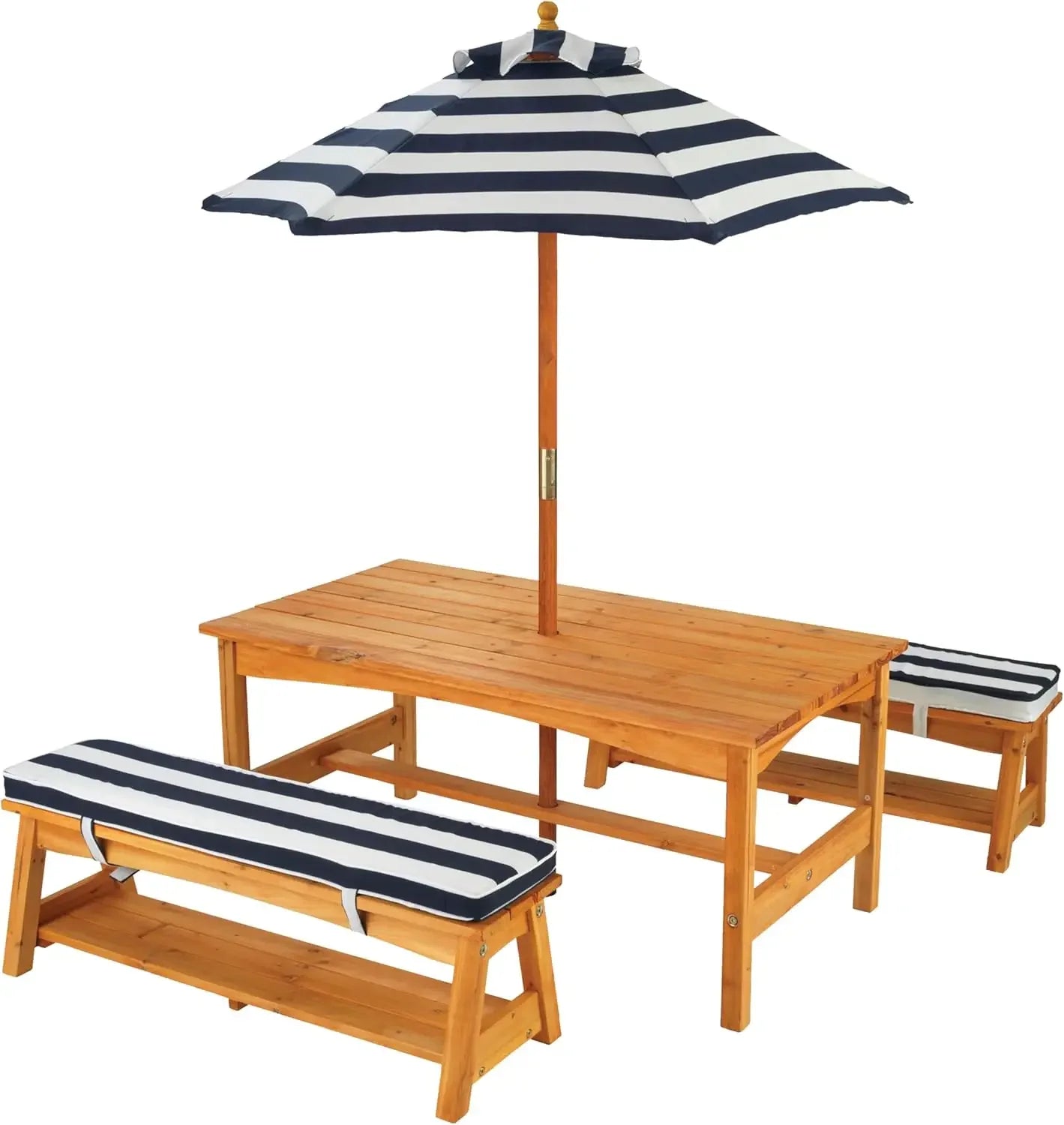 XMSJ Wooden Table And Bench Set With Cushions Umbrella