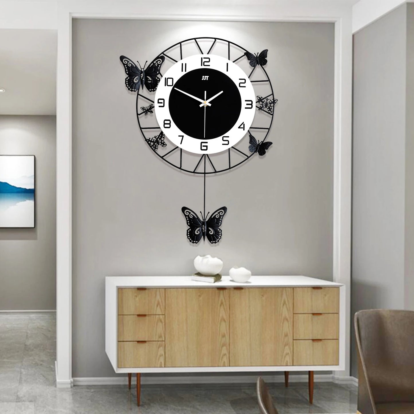 Hign-concerned Modern Wrought Iron Butterfly Wall Clock