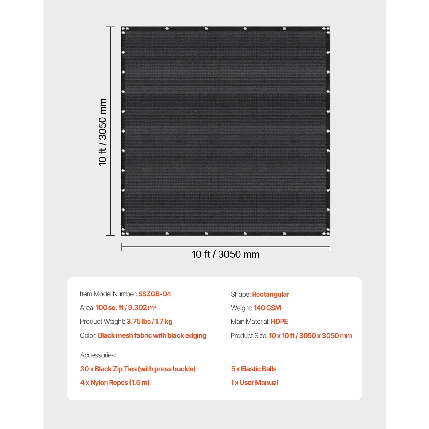 SucceBuy Shade Cloth 90 Percent 140 GSM HDPE Canopy