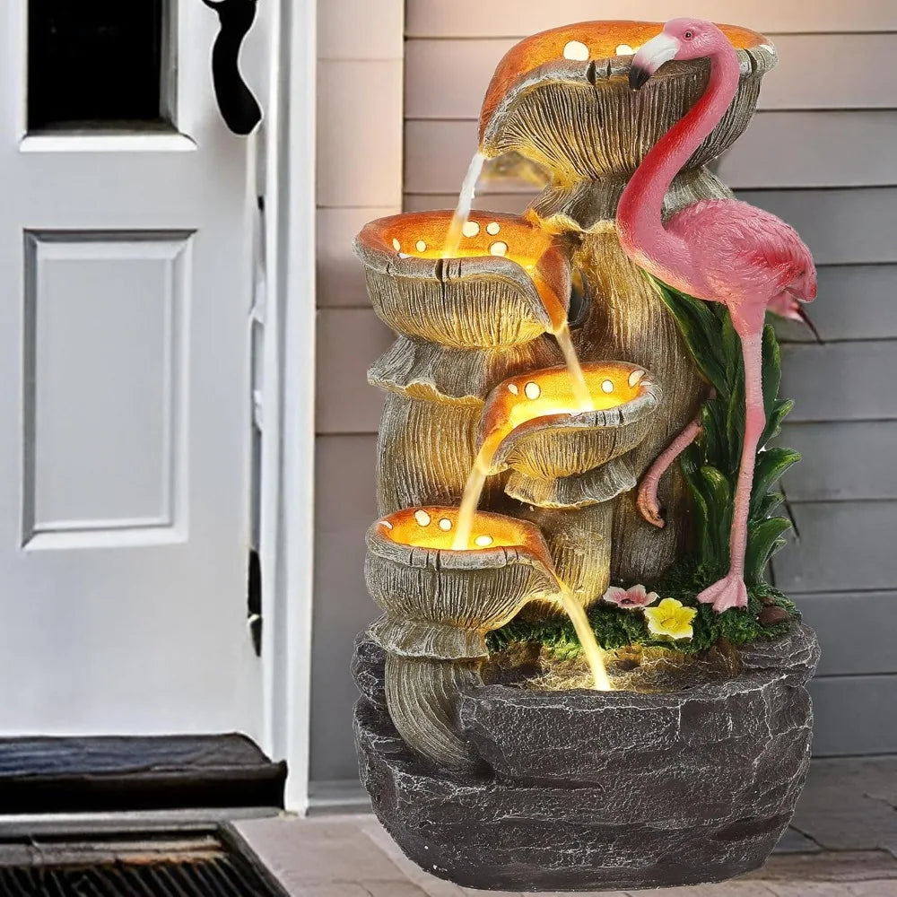 USSerenaY 5 Tier Outdoor Water Fountain Flamingo Cascading
