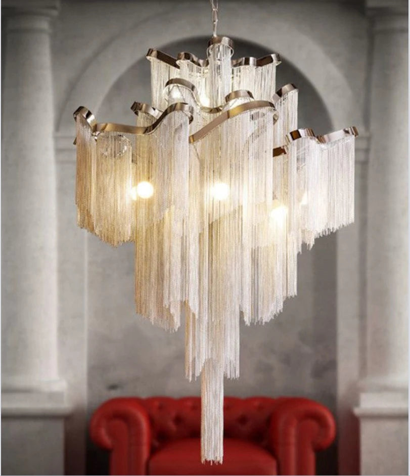 Italy Designer Stream Tassel Chandelier Aluminum Chain
