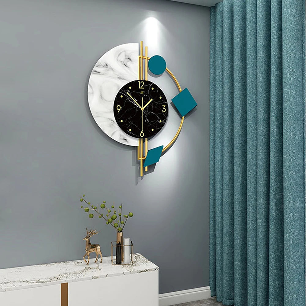 Combination Silent Marble Quartz Wall Clock for Living Room