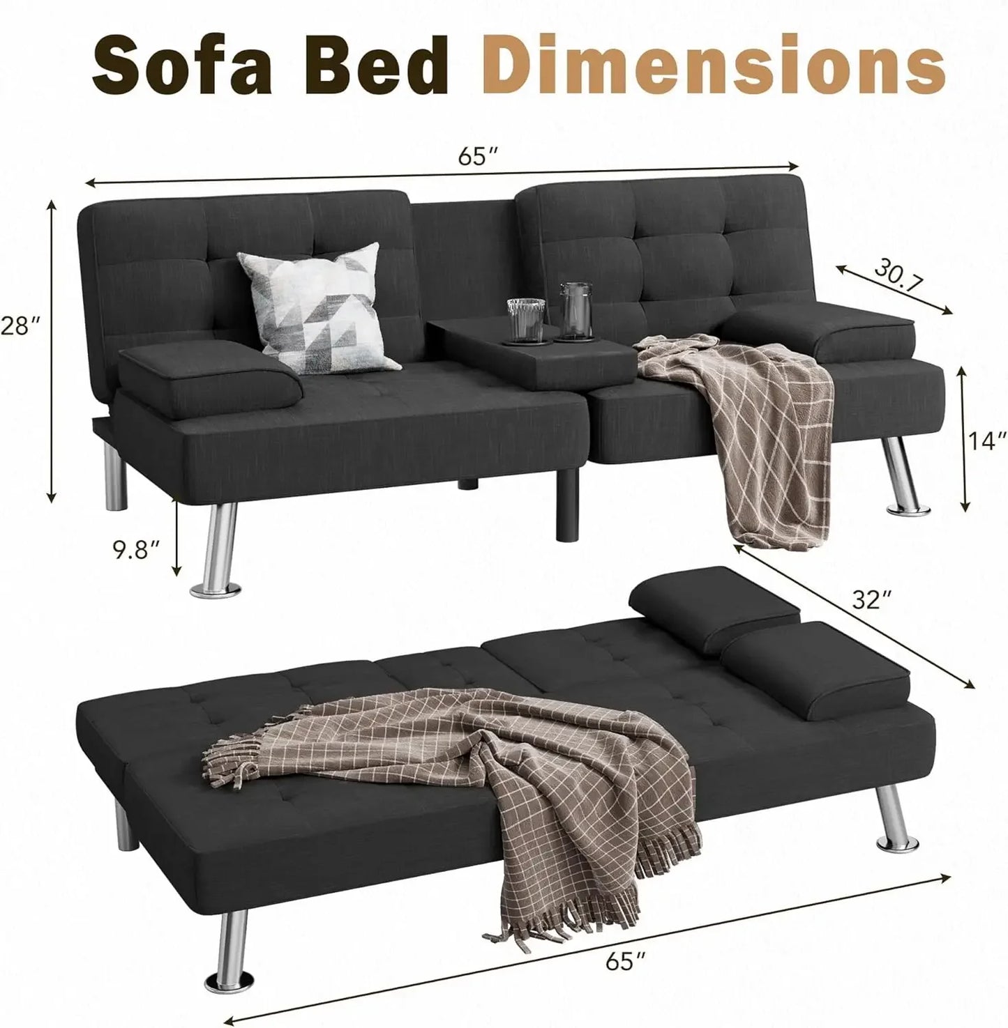 XMSJ Modern Linen Upholstered Convertible Futon Sofa Bed