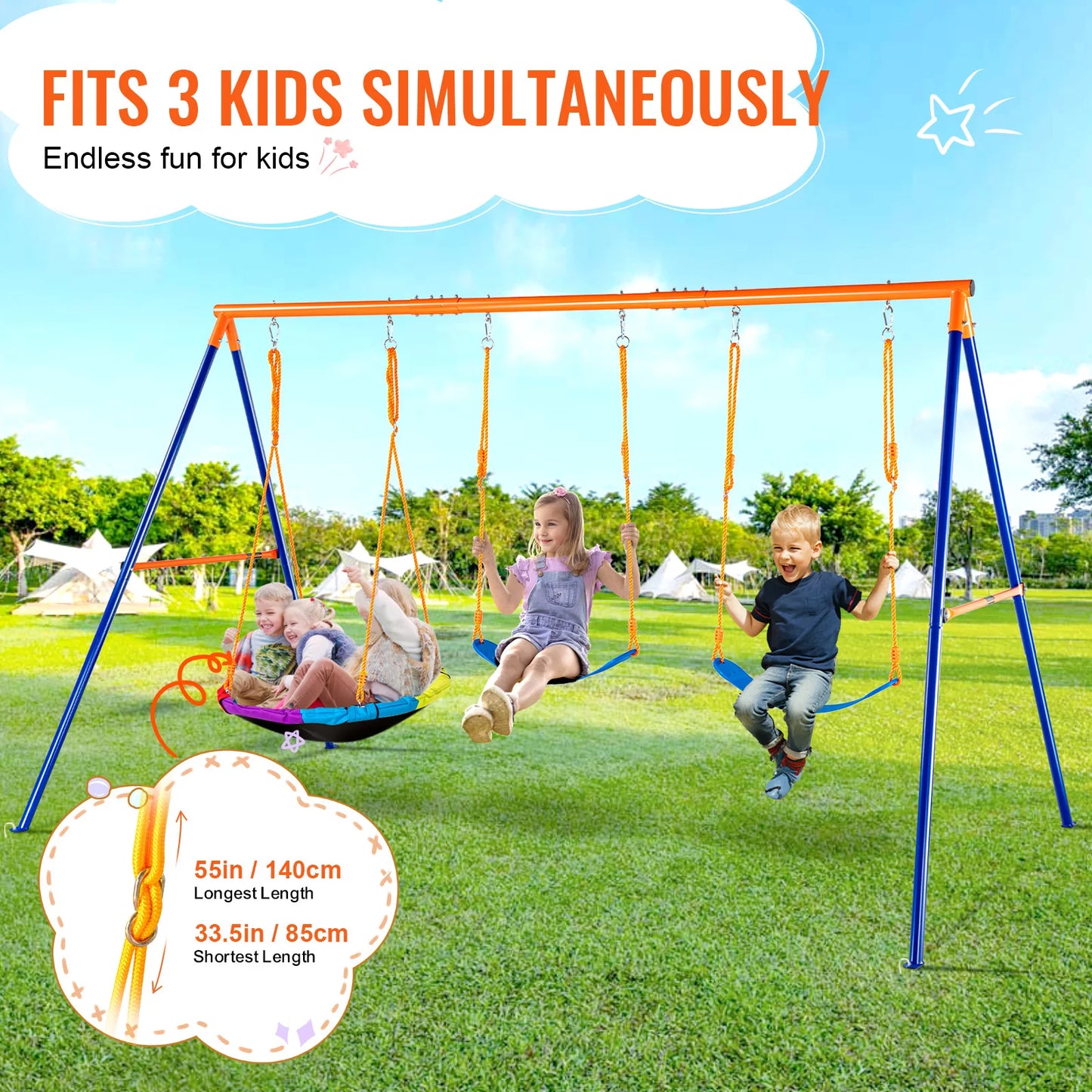 SucceBuy Swing Set 600 Lb Capacity With Saucer Seat