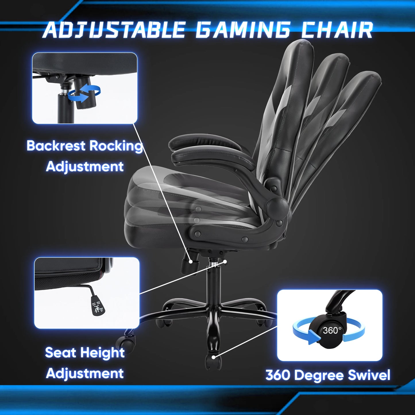 JHK Ergonomic Office Chair With Flip Up Armrests For Gaming
