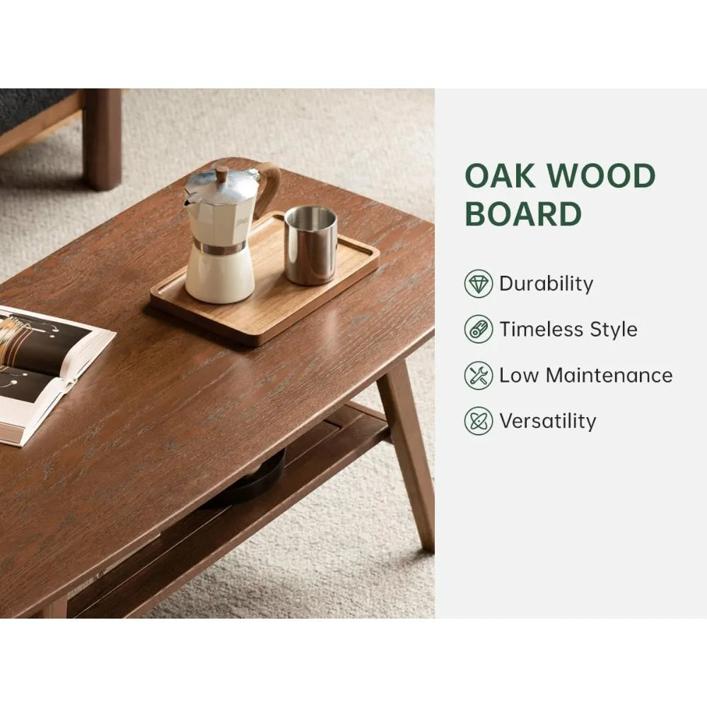 DAFIFY 100 Percent Solid Oak Wood Coffee Table With Storage