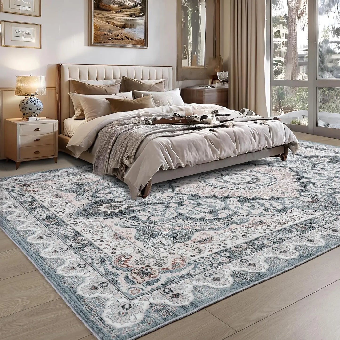 Noahas Machine Washable Tibetan Area Rug Non Slip Low Pile