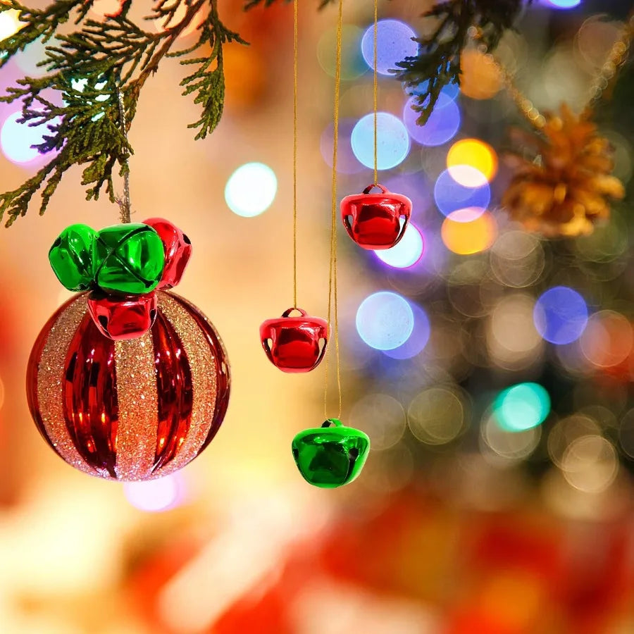 100 Pieces Red Green Jingle Bells 4 5 Inch Craft Bell Bulk for Christmas Home and Pet Decorations with Durable Material and Fes