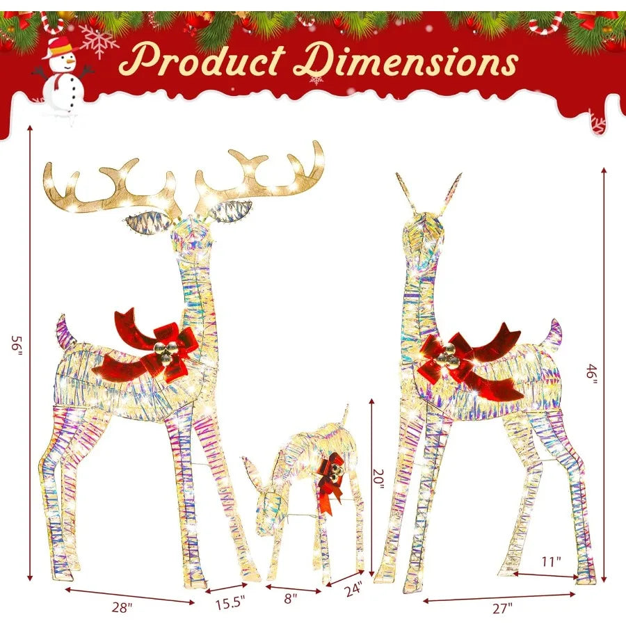 Reindeer Christmas Decoration for Yard 3Piece Light Up Reindeer Family for Christmas Outdoor Decorations Yard Lighted Xmas Deer