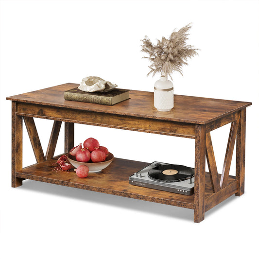 Galaxhero Coffee Table With Storage Shelf Sturdy V Shaped