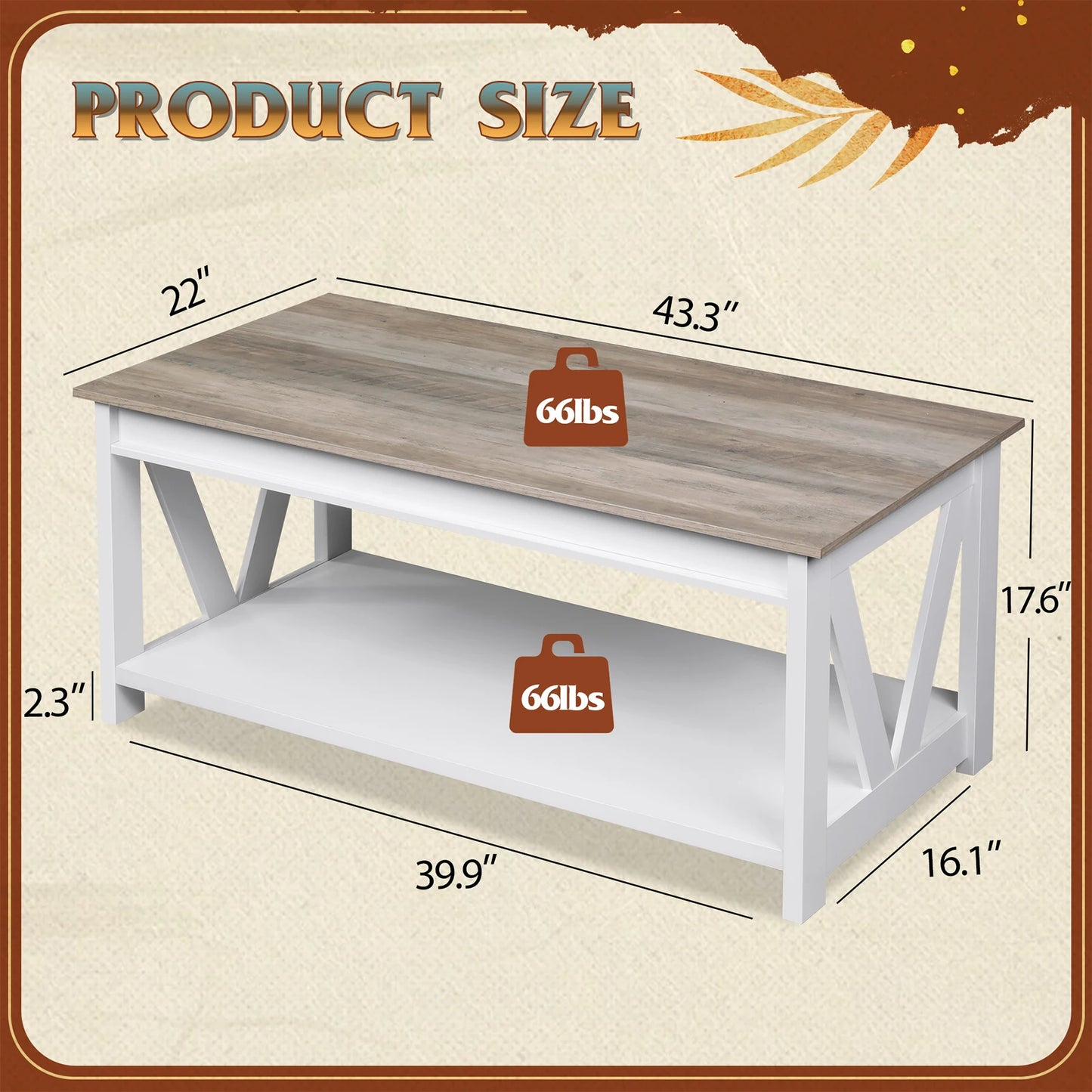 Galaxhero Coffee Table With Storage Shelf Sturdy V Shaped
