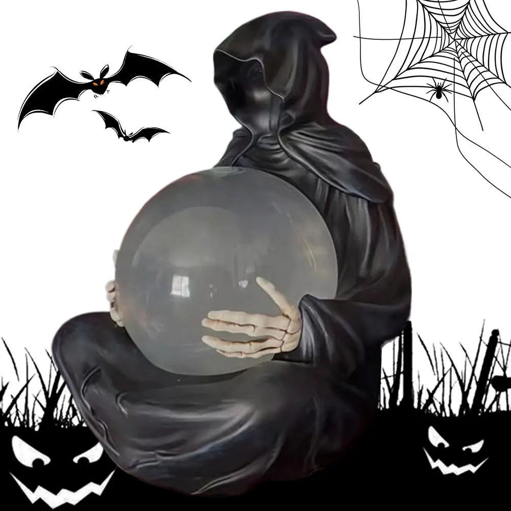 Grim Reaper Statue Reaper Sitting With Bat Crystal Ball