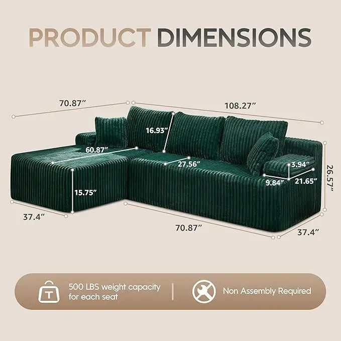 HUANZHUANG Modular L Shaped 3 Seat Sectional Sofa Memory Foam