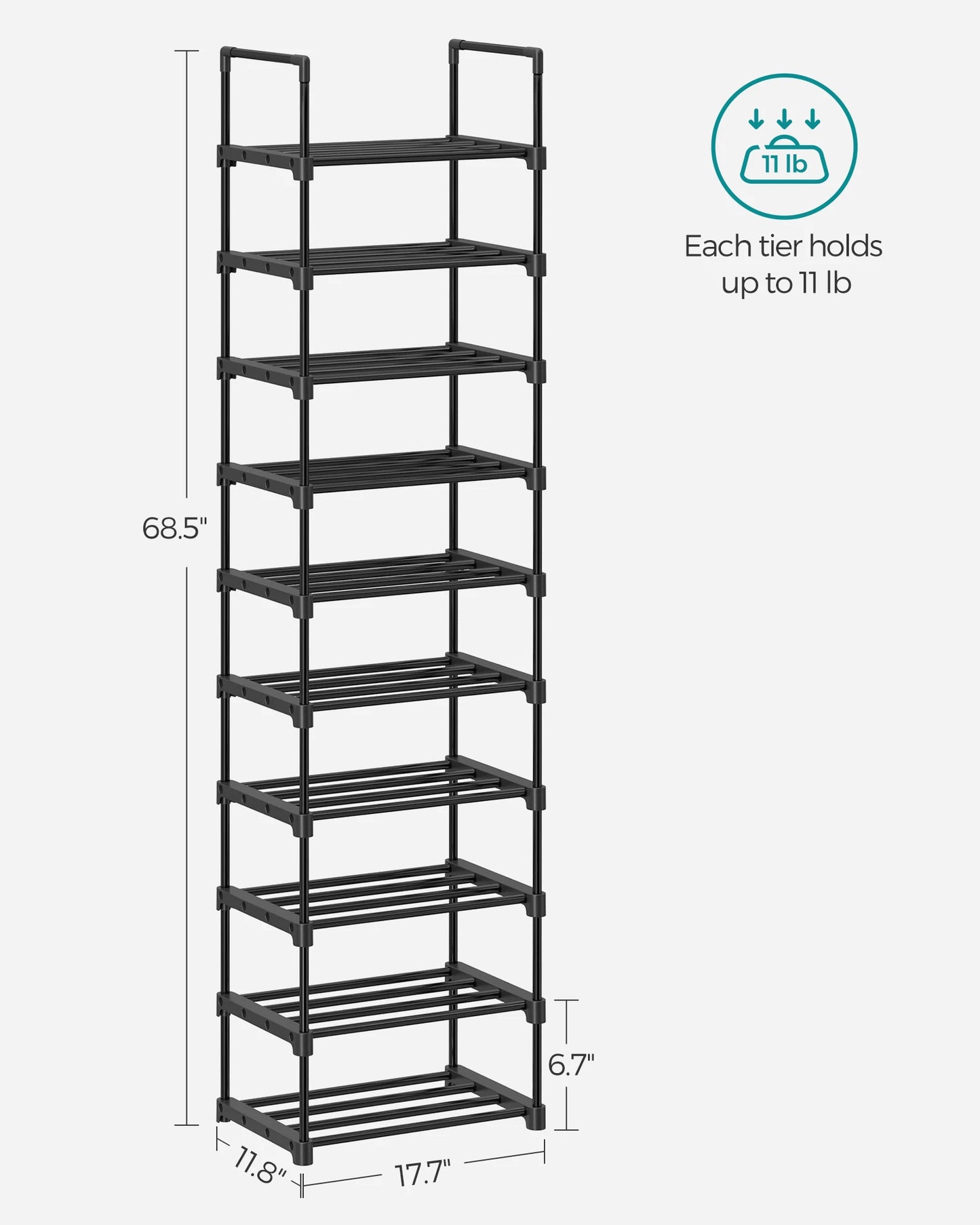 Songmics 10 Tier Shoe Rack Organizer Metal Storage Shelf