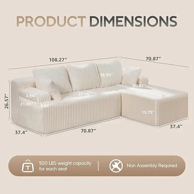 HUANZHUANG Modular L Shaped 3 Seat Sectional Sofa Memory Foam