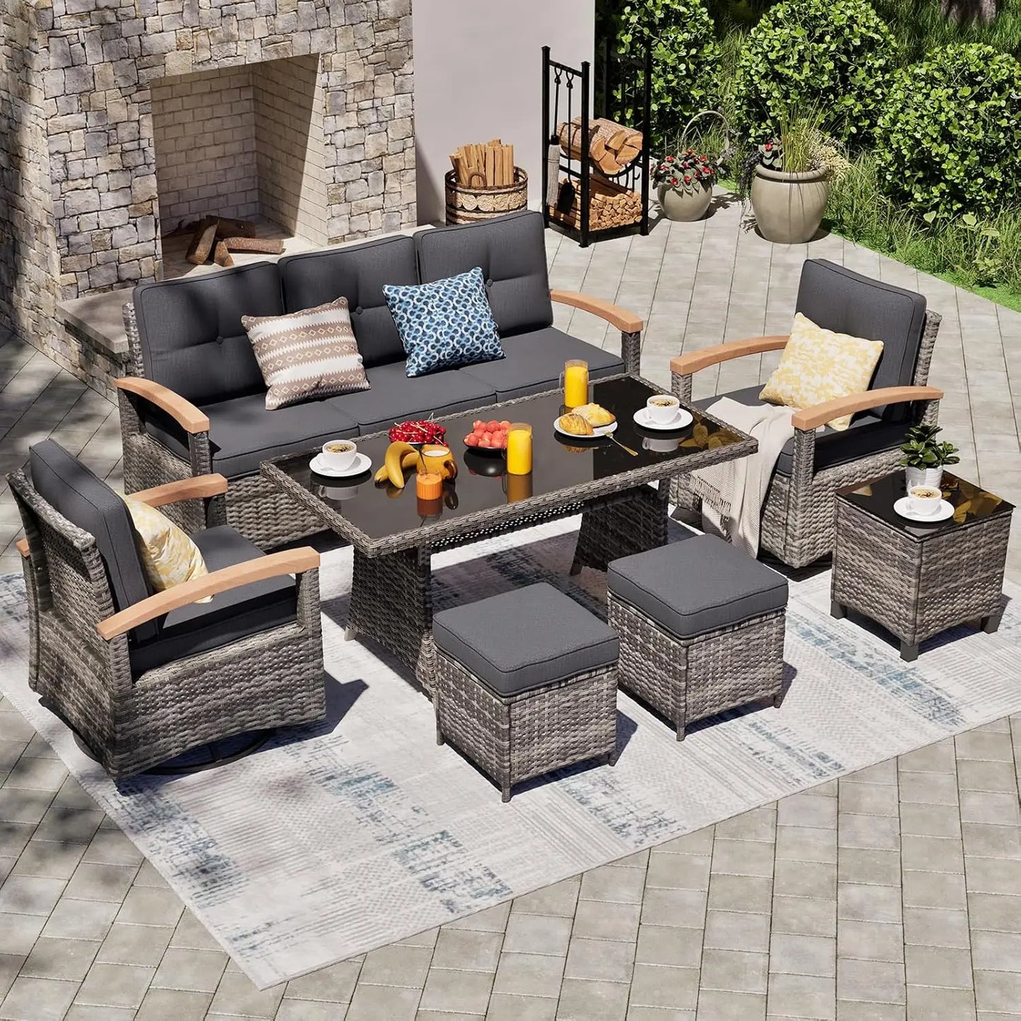 Angduo PE Wicker Outdoor Patio Furniture Set With Armrests