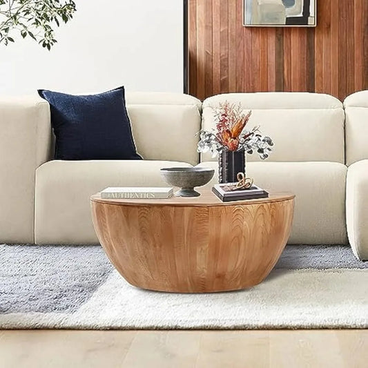 ANGDUO Round Coffee Table With Storage Wood Look Vintage