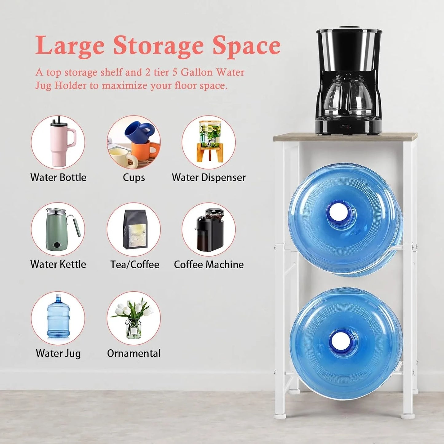 Hignconcerned 2 Tier Water Bottle Rack For 5 Gallon Jugs