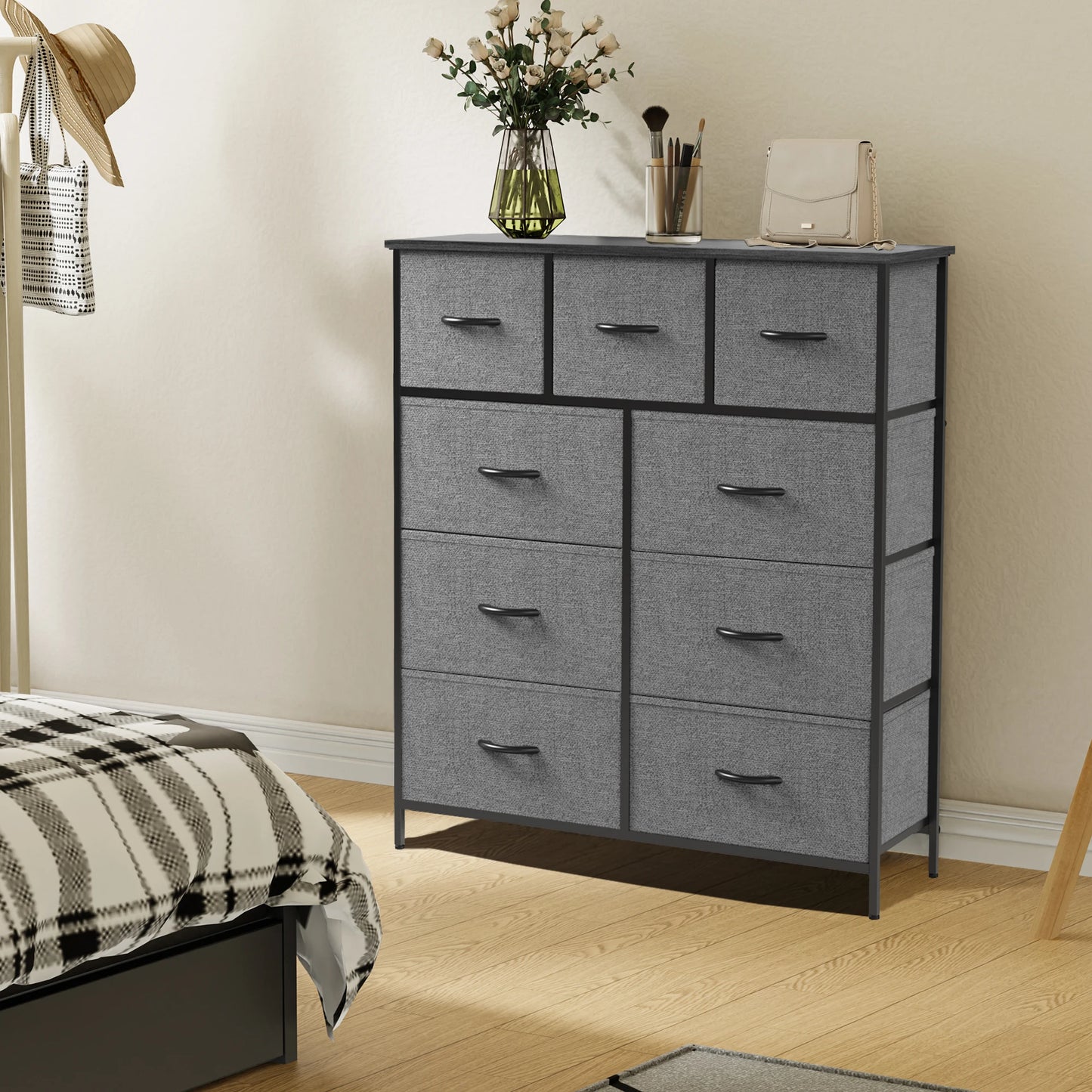 JHK Fabric Storage Dresser With Nine Drawers Bedroom