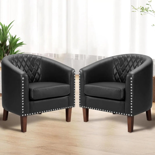 XMSJ Barrel Chair Set of 2 Faux Leather Club Chairs
