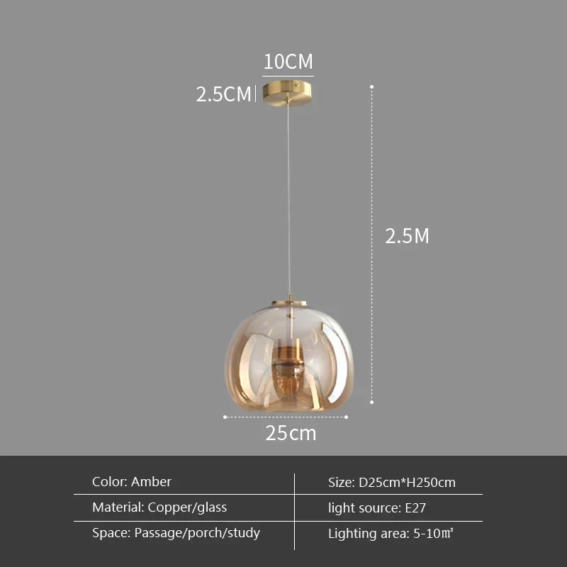 Modern Minimalist Glass Ceiling Light E27 Dining Room Lamp