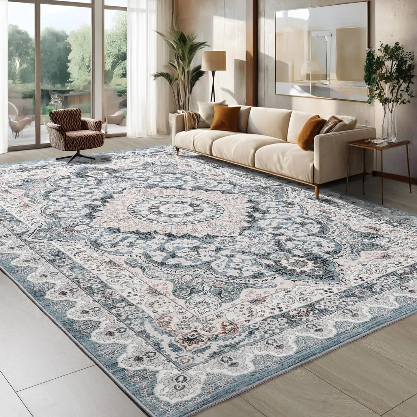 Noahas Machine Washable Tibetan Area Rug Non Slip Low Pile