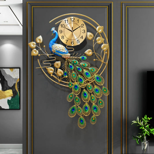 Hign-concerned Peacock Metal Wall Clock Silent Sweep