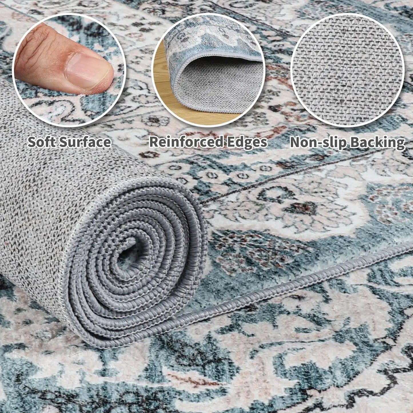 Noahas Machine Washable Tibetan Area Rug Non Slip Low Pile