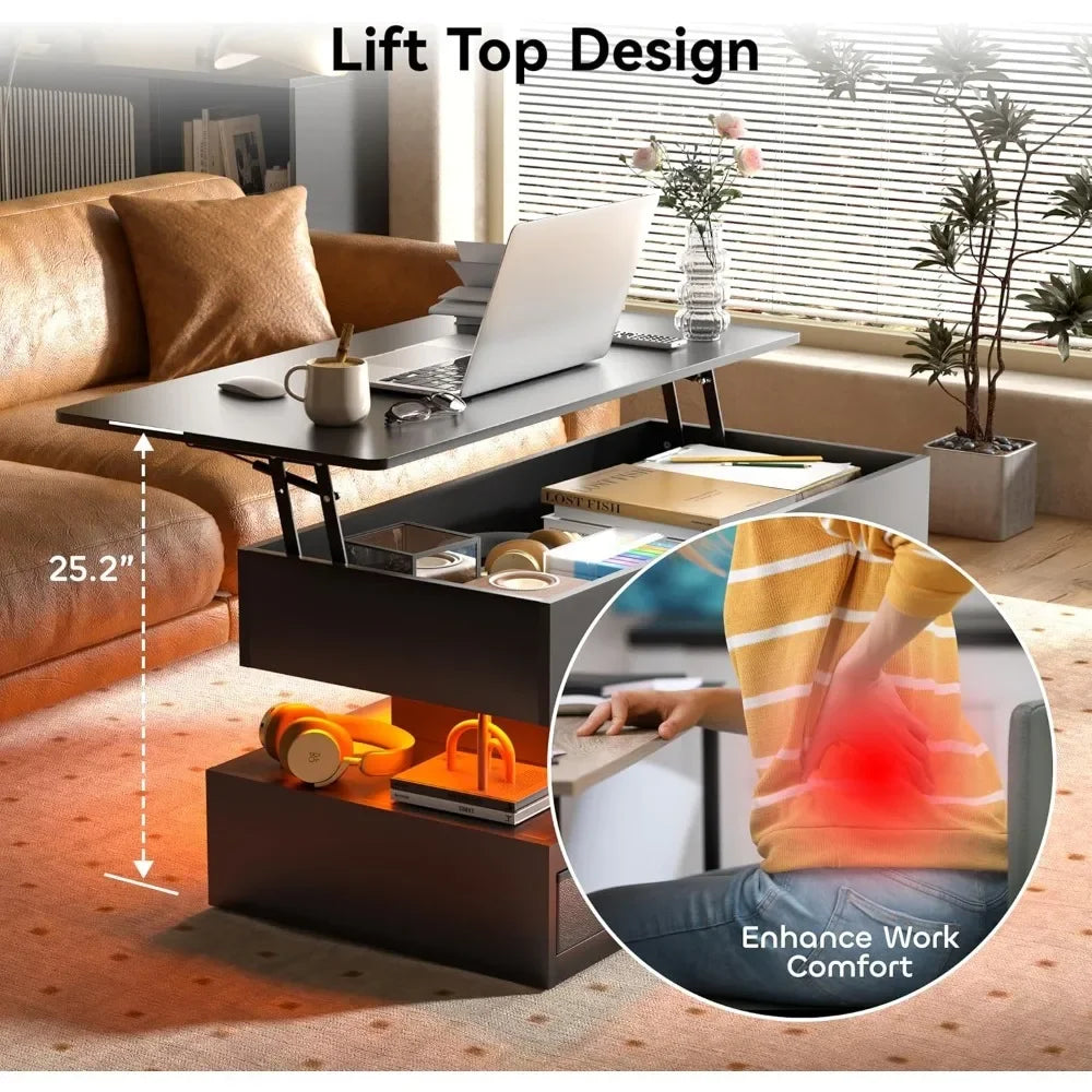 HUANZHUANG Lift Top Coffee Table With Storage Drawers